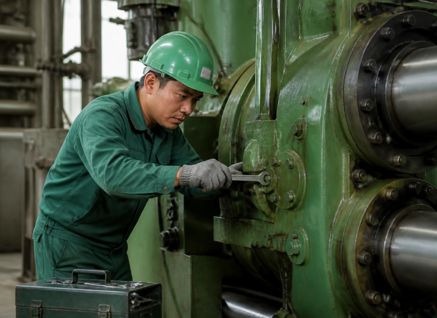 Técnico da BUSA realizando manutenção em equipamento industrial